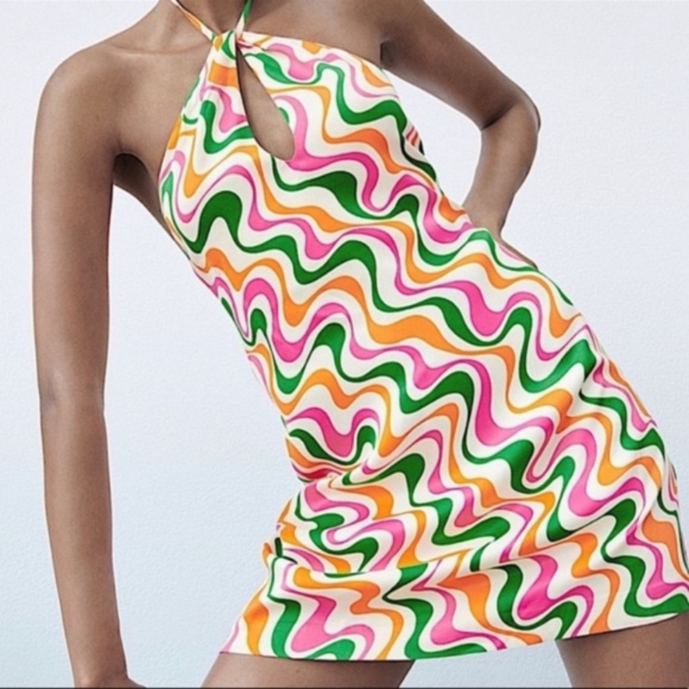 Zara Colorful Wave Pattern Halter Dress